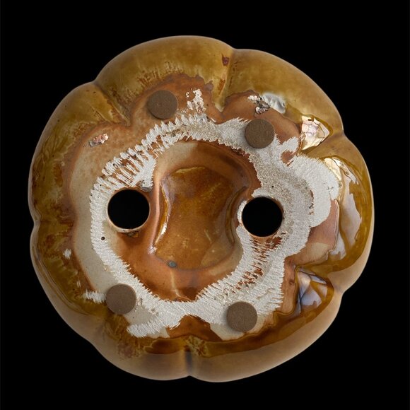 Pier 1 Glazed Ceramic Copper Wire Stem Large Pumpkin Fall Halloween Decor - Picture 2 of 3